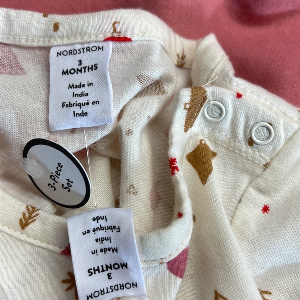 Nordstrom Star Long Sleeve Top, Pants & Headband Set Ivory Winter- Pink, Size 3M - Picture 5 of 5